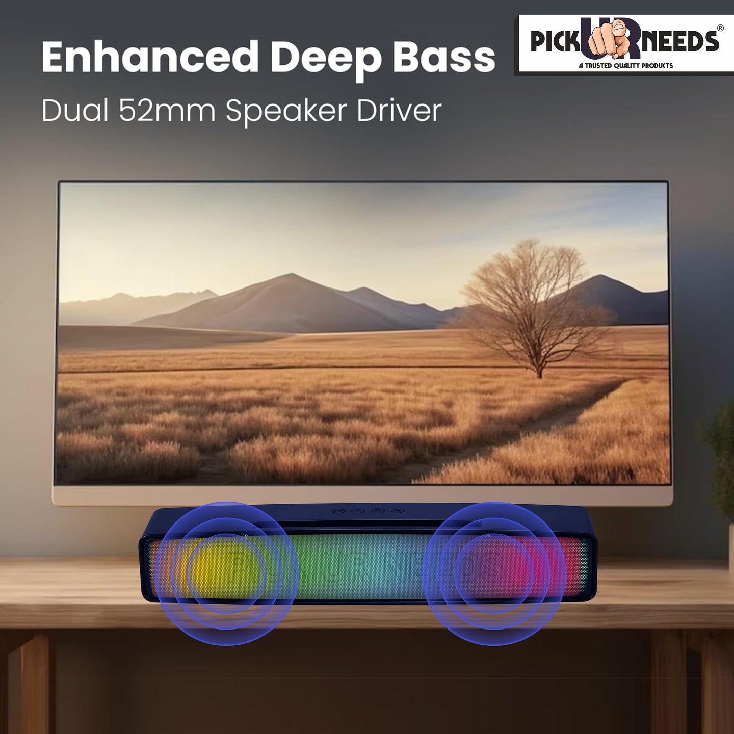 Pick Ur Needs Wireless Home TV Speaker Soundbar WIth RGB Light USB/TF Card/AUX Supported 4Hrs 10 W Bluetooth Soundbar (Black, 5.0 Channel)